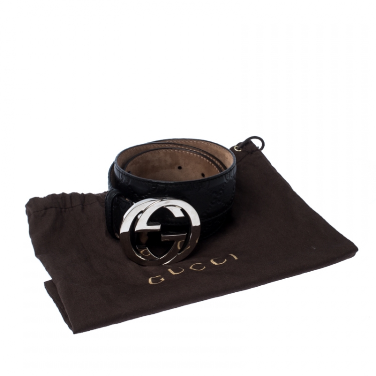 Pre Owned Gucci Black Guccissima Leather Interlocking G Belt 85CM