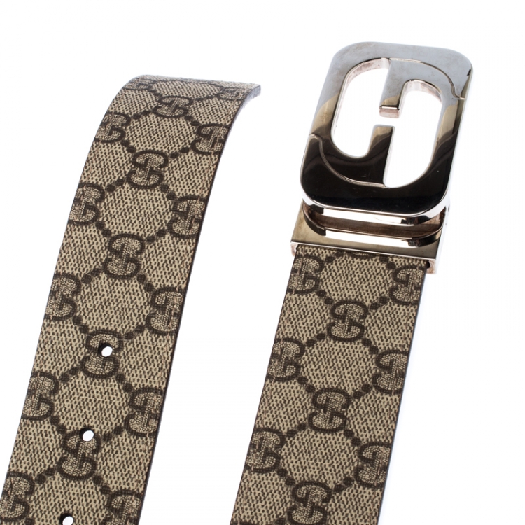 مملوكة مسبقًا Gucci Brown/Beige GG Supreme Coated Canvas Interlocking G Reversible Belt 100CM