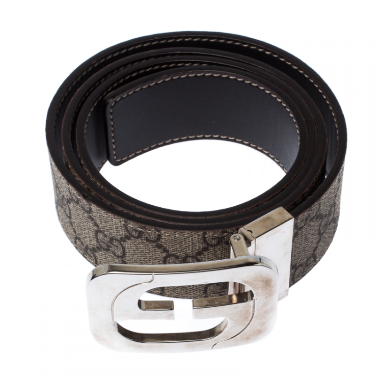مملوكة مسبقًا Gucci Brown/Beige GG Supreme Coated Canvas Interlocking G Reversible Belt 100CM