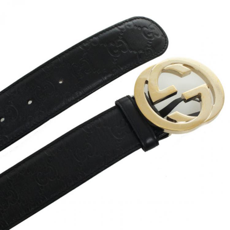 Pre Owned Gucci Guccissima Black Leather Interlocking G Buckle Belt