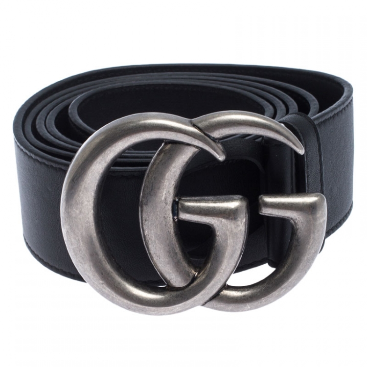 GUCCI Double G Buckle Black Leather Belt 400593-US