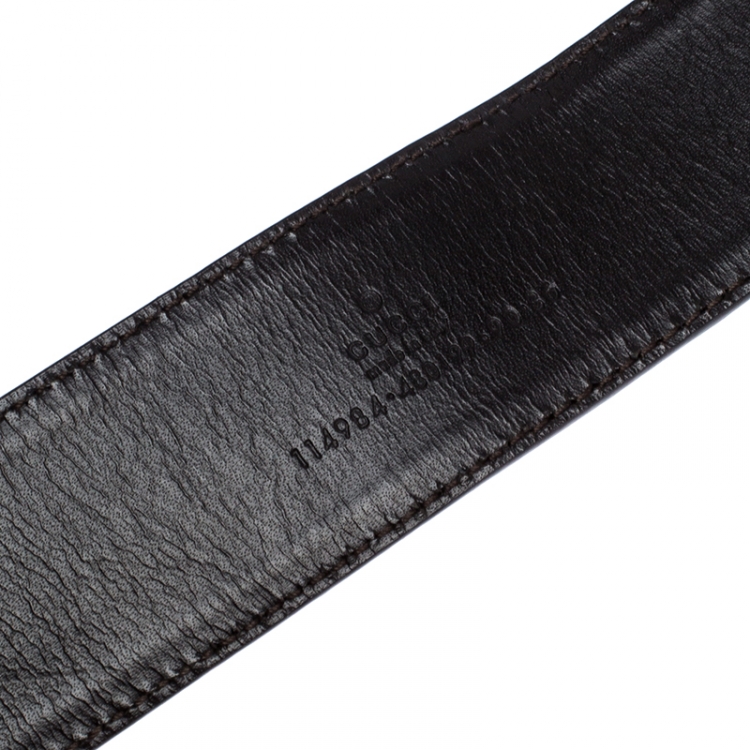 Pre Owned Gucci Dark Brown Web Canvas and Leather Interlocking G Buckle Belt 90CM