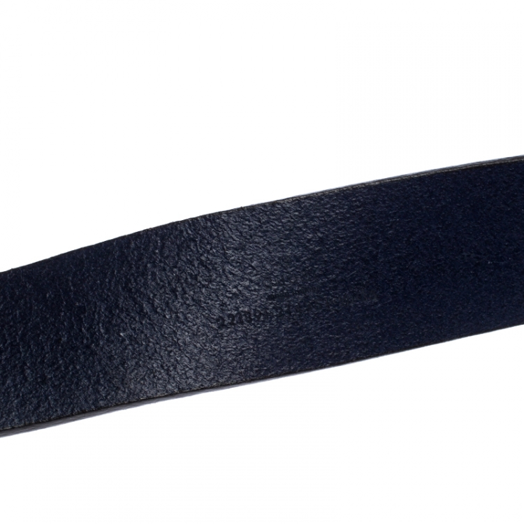 Pre Owned Gucci Navy Blue Patent Leather Interlocking G Buckle Belt 90CM