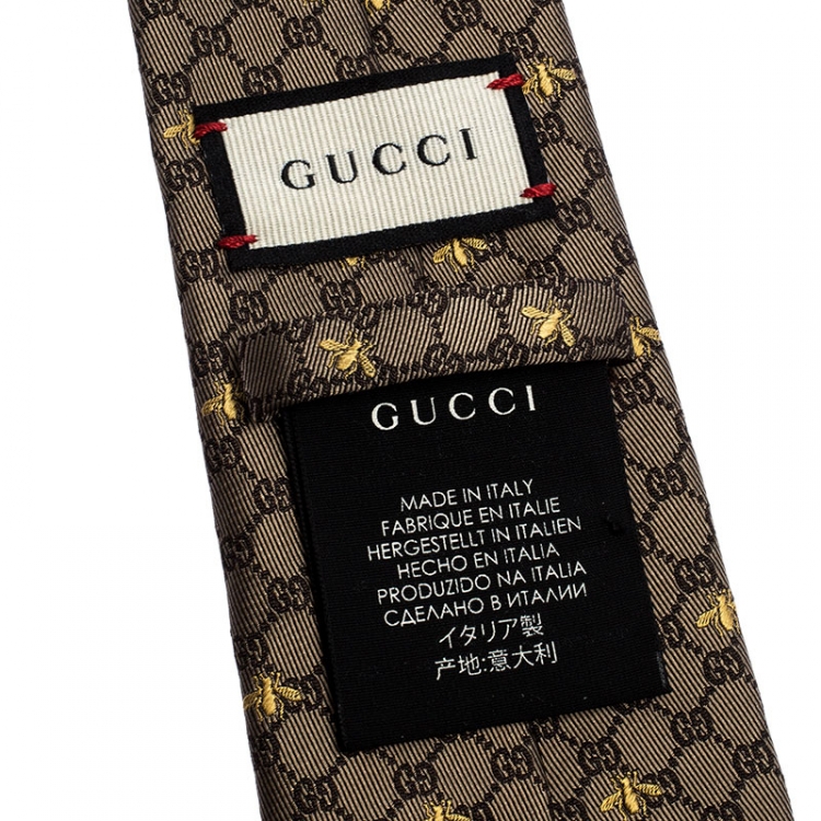 مملوكة مسبقًا Gucci Beige Monogram and Bees Silk Jacquard Classic Tie
