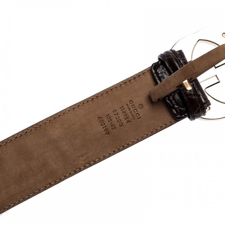 Pre Owned Gucci Dark Brown Crocodile Interlocking GG Buckle Belt 105CM