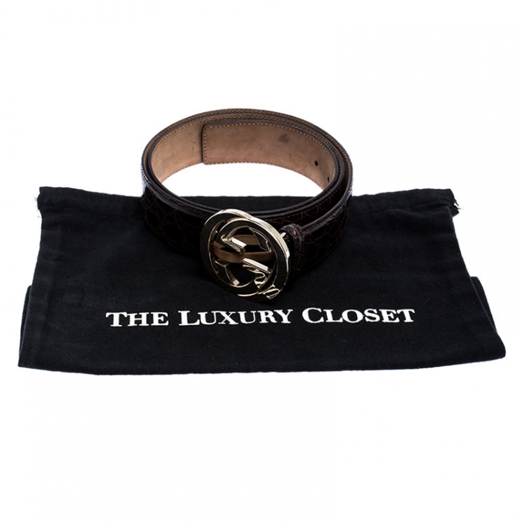Pre Owned Gucci Dark Brown Crocodile Interlocking GG Buckle Belt 105CM