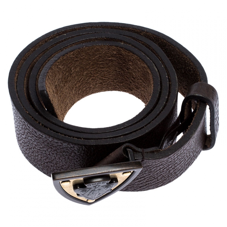 مملوكة مسبقًا Gucci Dark Brown Leather Hysteria Crest Buckle Belt 100CM