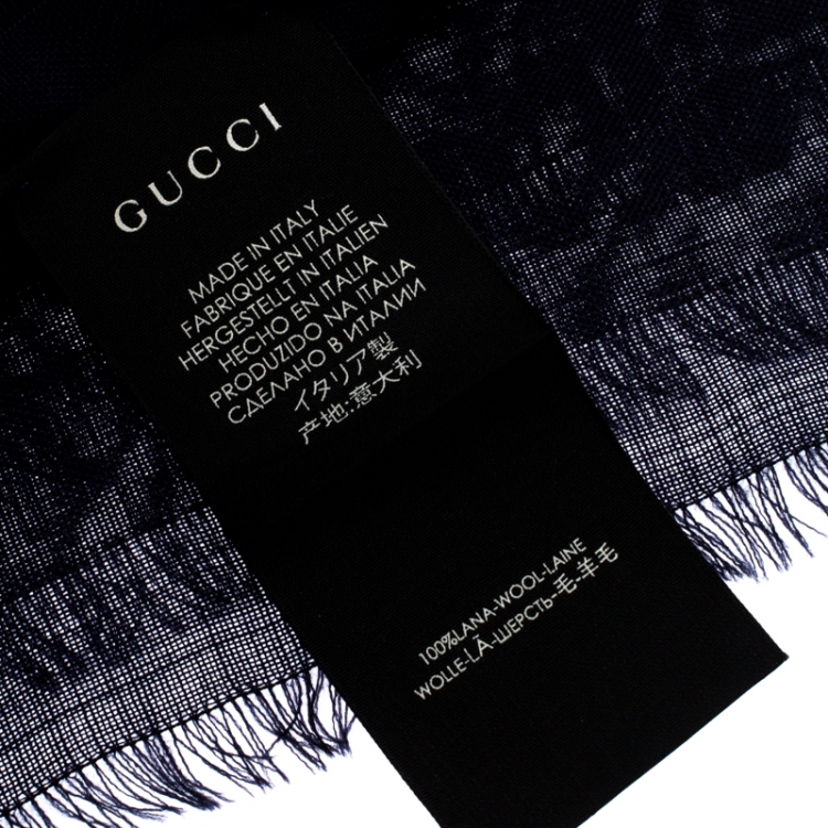 Pre Owned Gucci Navy Blue King Snake Print Wool Scarf