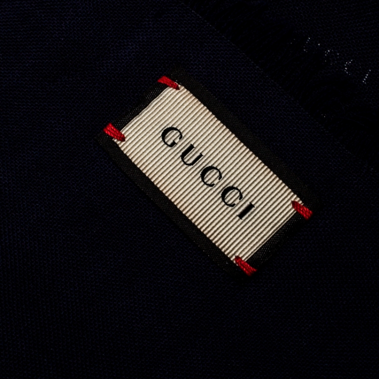 Pre Owned Gucci Navy Blue King Snake Print Wool Scarf