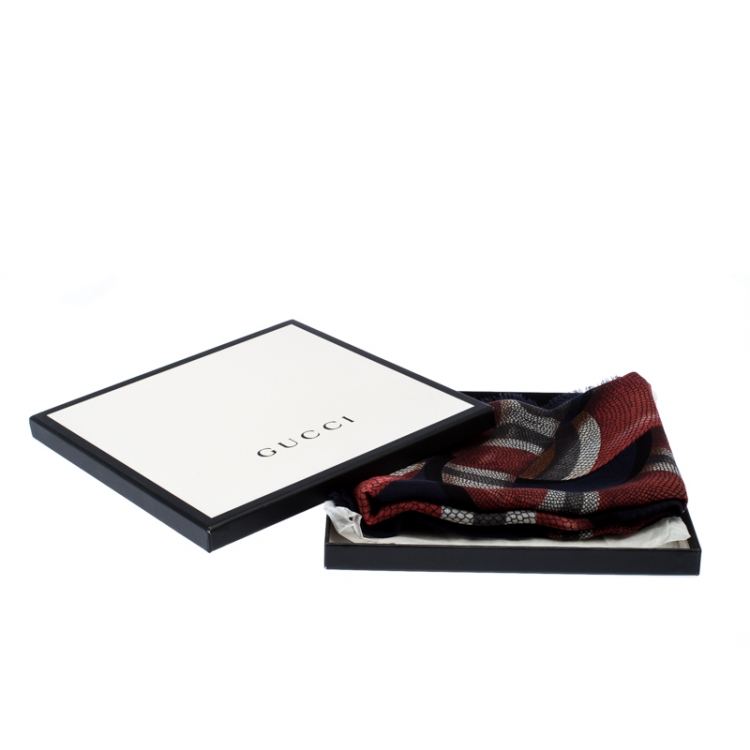Pre Owned Gucci Navy Blue King Snake Print Wool Scarf