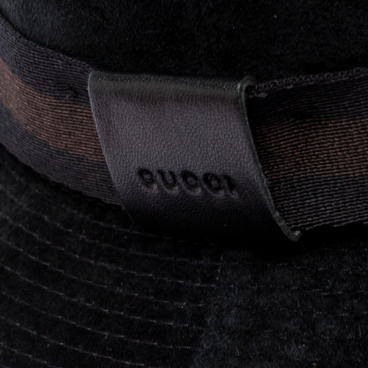 Gucci Black Web Trim Suede Fedora Hat Size S Gucci | TLC