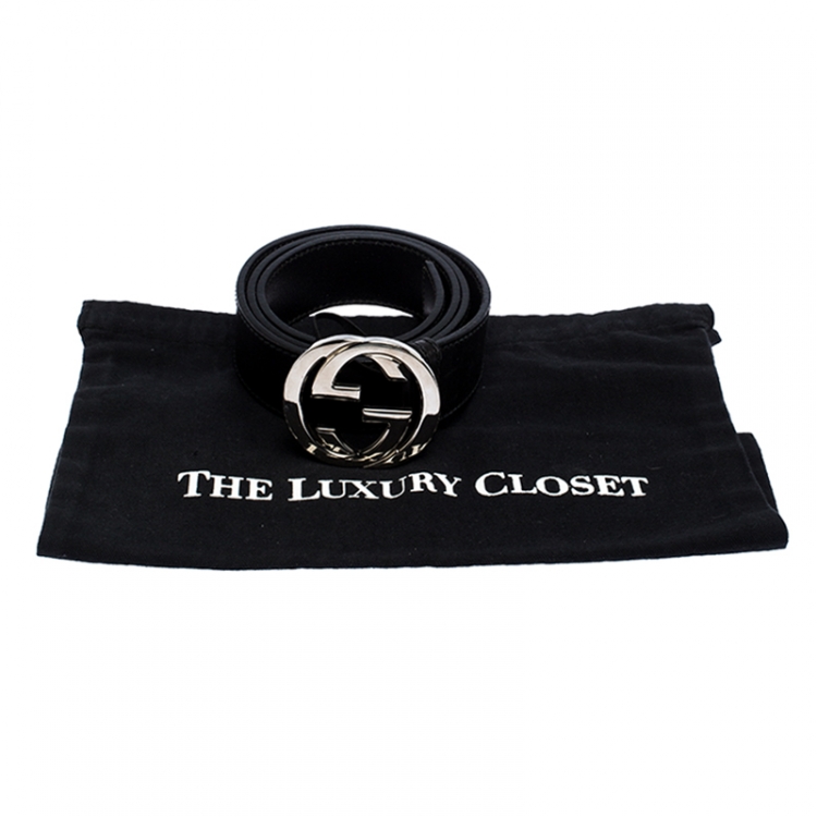 مملوكة مسبقًا Gucci Black Leather Interlocking G Buckle Belt 95CM
