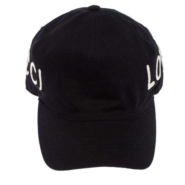 Pre Owned Gucci Black Loved Embroidered Canvas Baseball Cap M