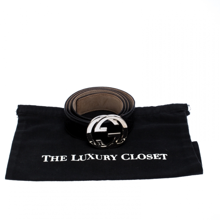 مملوكة مسبقًا Gucci Black Guccissima Leather Interlocking GG Buckle Belt 100CM