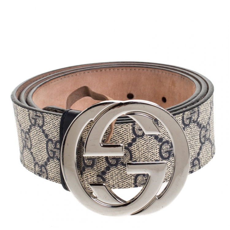 Gucci Interlocking G Belt GG Canvas and Blue Leather Large 100