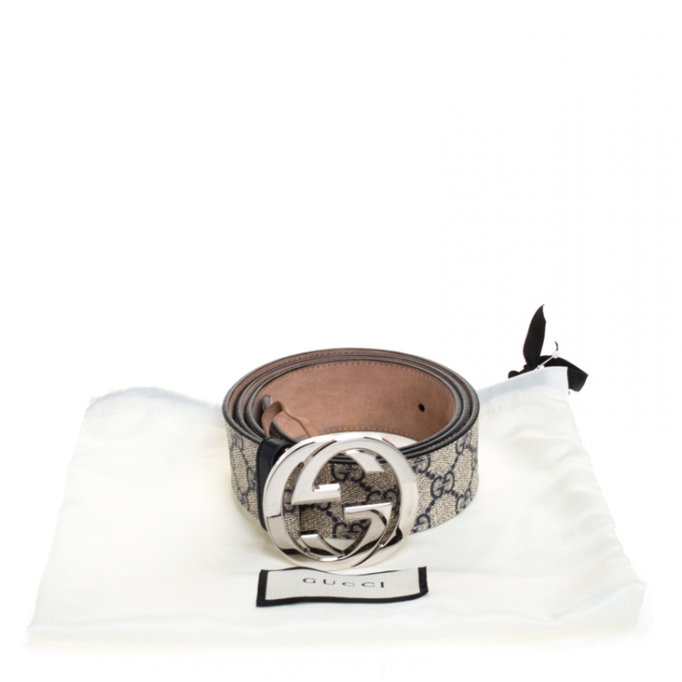 Pre Owned Gucci Navy Blue GG Supreme Canvas Interlocking GG Belt Size 95CM