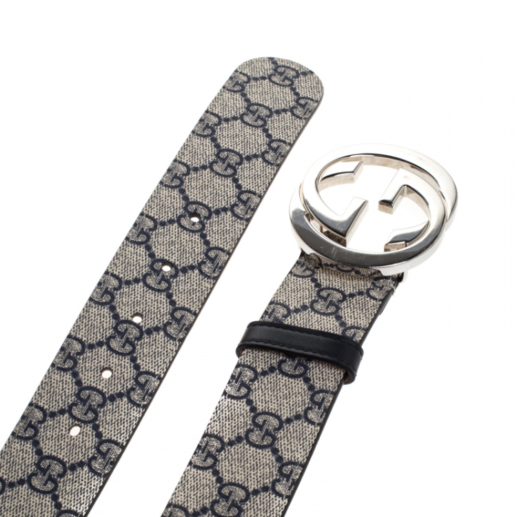 Pre Owned Gucci Navy Blue GG Supreme Canvas Interlocking GG Belt Size 95CM