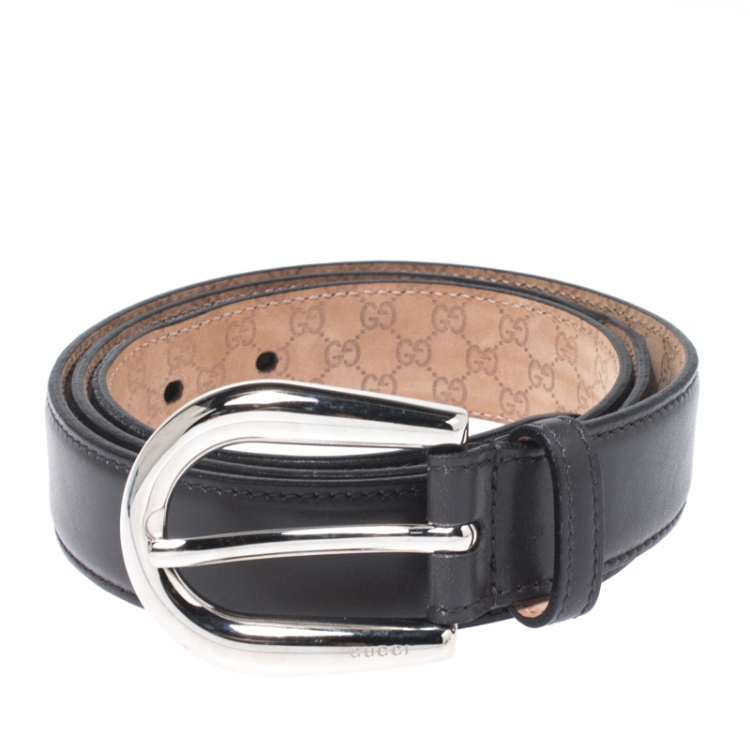 Pre Owned Gucci Black Leather Belt 100CM