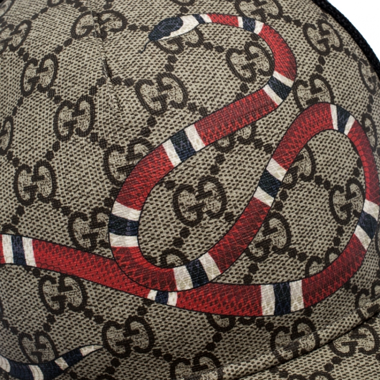 Pre Owned Gucci Beige Kingsnake Print Canvas GG Supreme Baseball Cap M