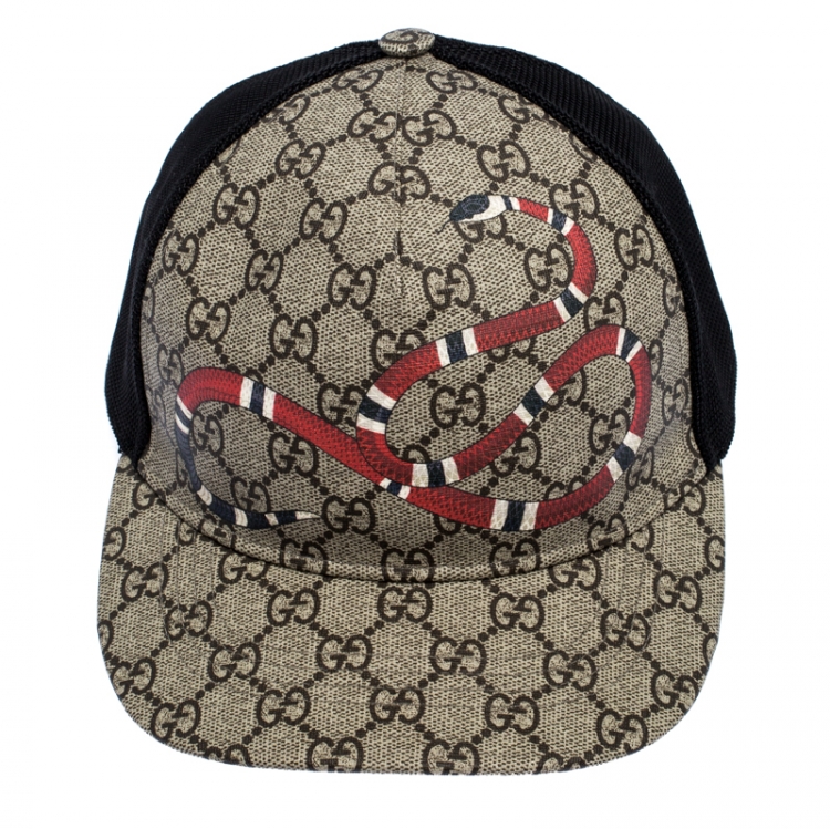Pre Owned Gucci Beige Kingsnake Print Canvas GG Supreme Baseball Cap M