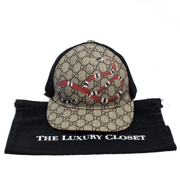 Pre Owned Gucci Beige Kingsnake Print Canvas GG Supreme Baseball Cap M