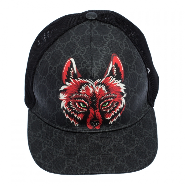 Pre Owned Gucci Grey Fox Print Canvas GG Supreme Baseball Cap L