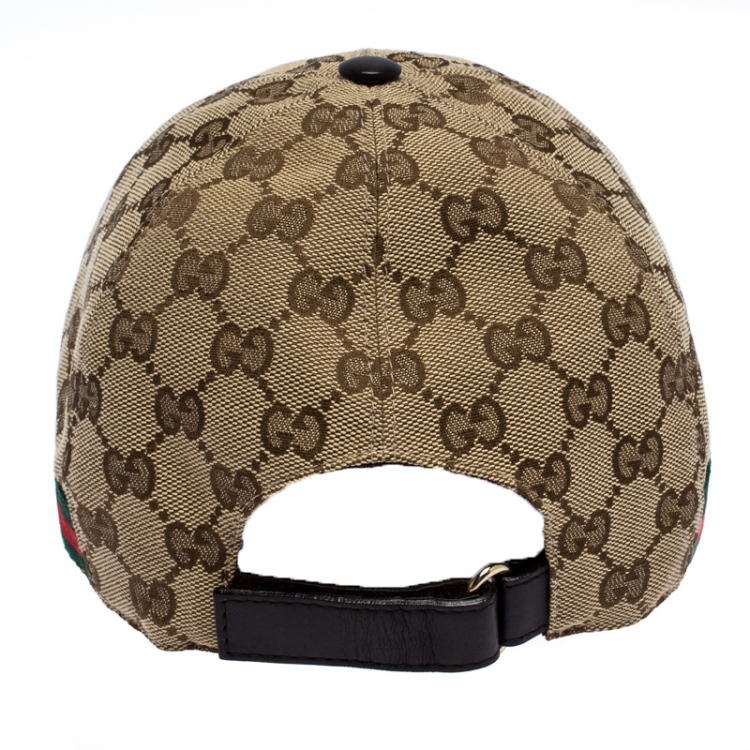Pre Owned Gucci Beige GG Canvas Web Trimmed Baseball Cap M