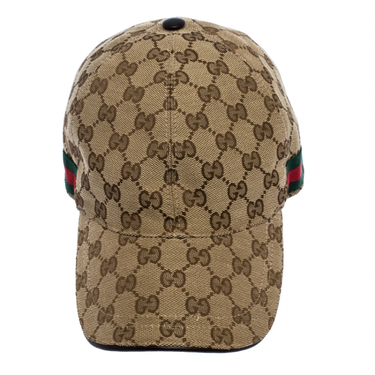 Pre Owned Gucci Beige GG Canvas Web Trimmed Baseball Cap M