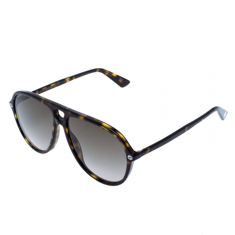 Pre Owned Gucci Havana Brown/ Green Gradient GG0119S Aviator Sunglasses