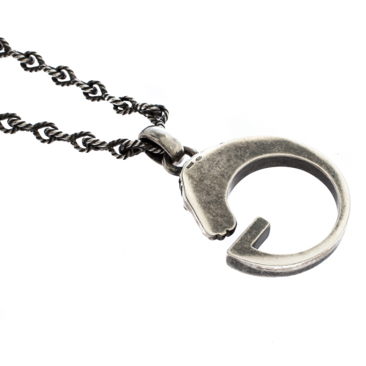 Pre Owned Gucci G Horse-head Silver Pendant Necklace