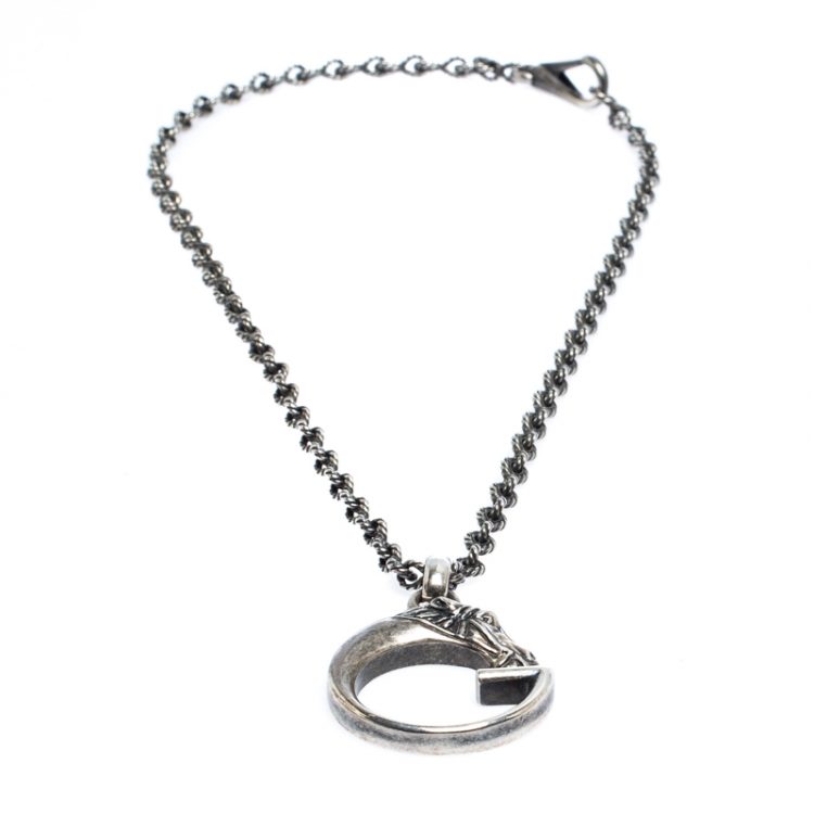 Pre Owned Gucci G Horse-head Silver Pendant Necklace