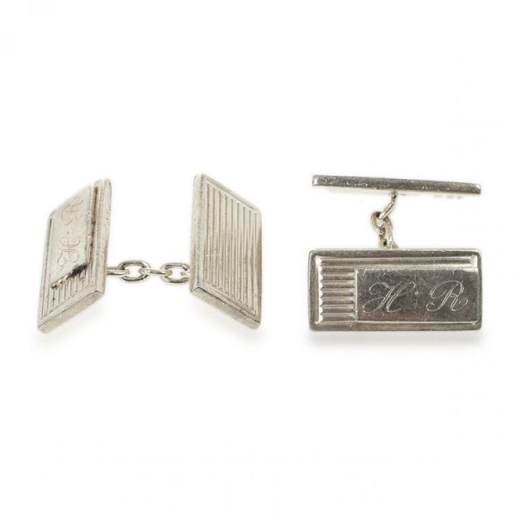 Pre Owned Gucci Curve Aperte Sterling Silver Chain Cufflinks