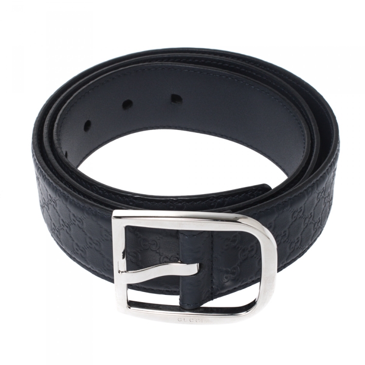 مملوكة مسبقًا Gucci Navy Blue Microguccissima Leather Belt 100CM