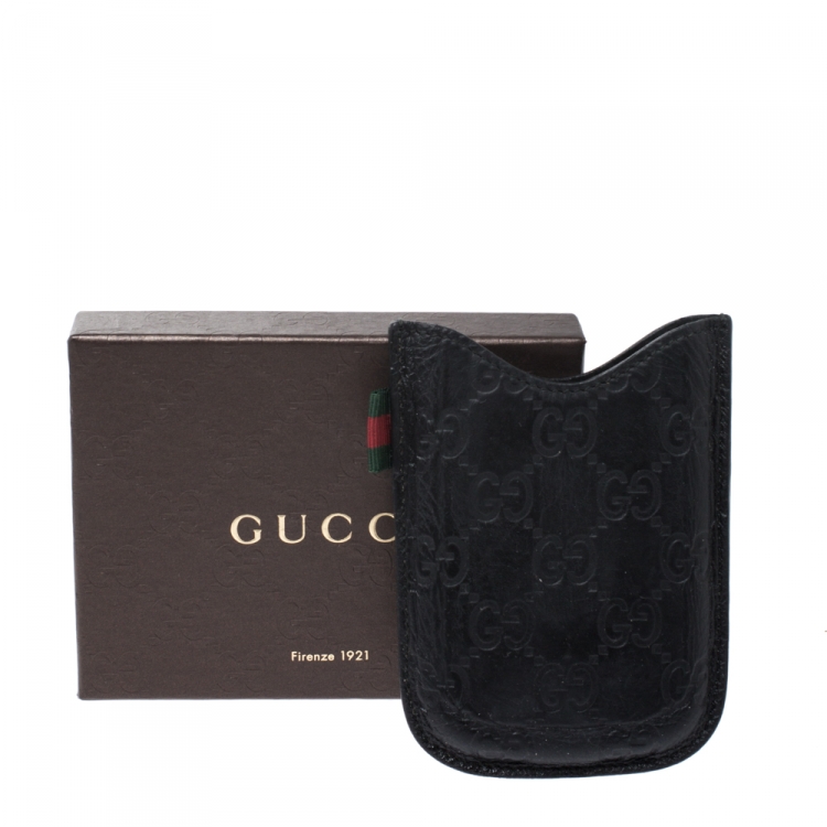 Pre Owned Gucci Black Guccissima Leather Web Phone Case