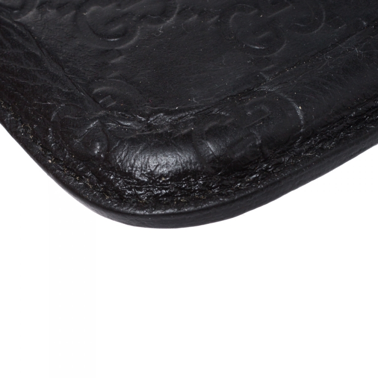 Pre Owned Gucci Black Guccissima Leather Web Phone Case