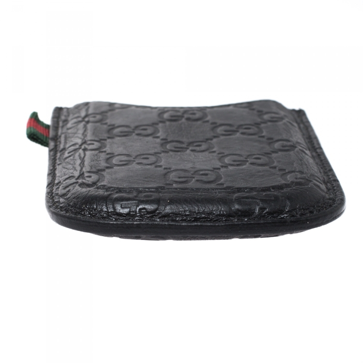 Pre Owned Gucci Black Guccissima Leather Web Phone Case