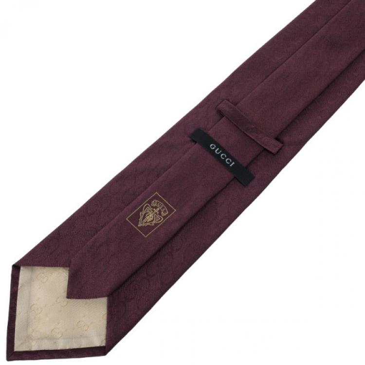 Pre Owned Gucci Purple GG Monogram Woven Silk Tie