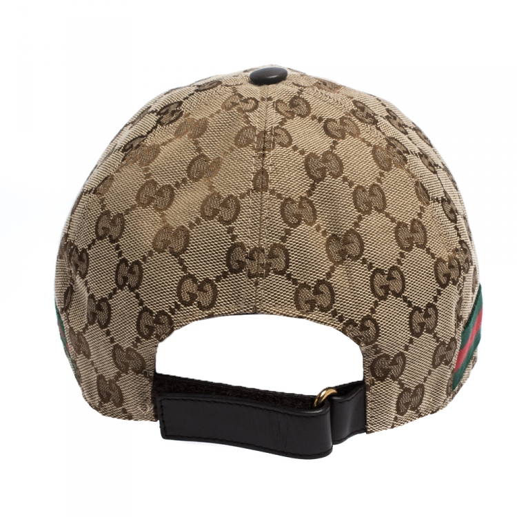 Pre Owned Gucci Beige GG Canvas Web Trimmed Baseball Cap M