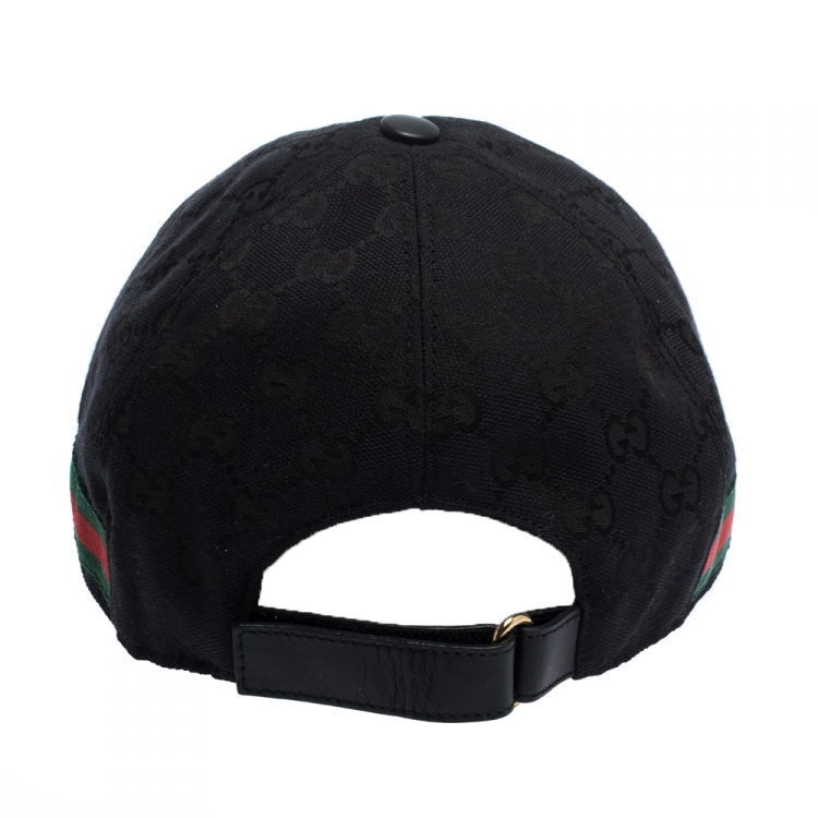 Pre Owned Gucci Black GG Canvas Web Trimmed Baseball Cap L