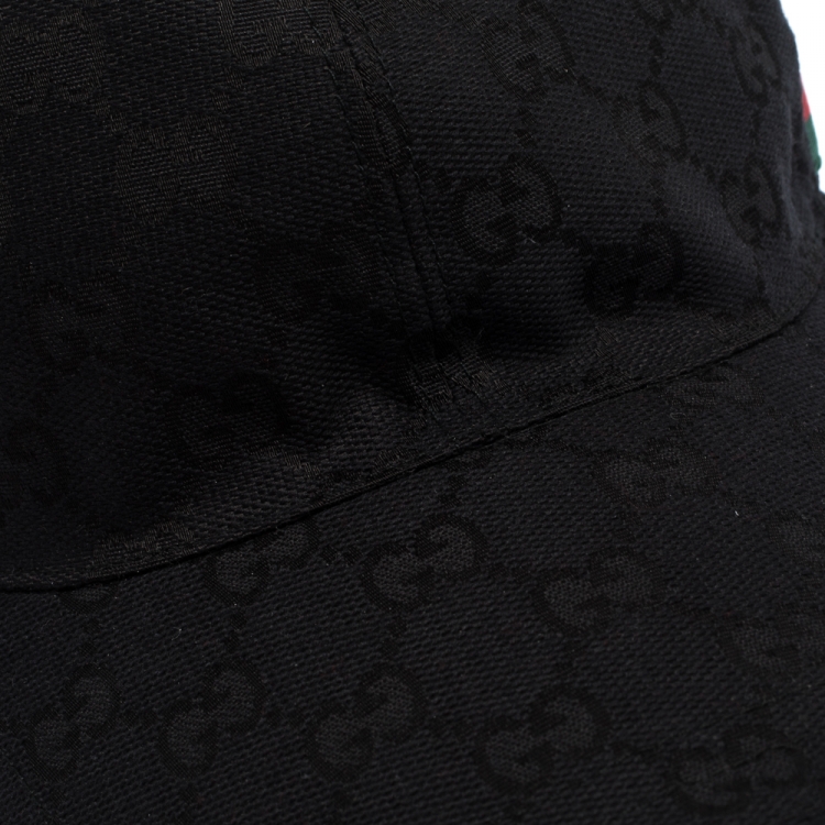 Pre Owned Gucci Black GG Canvas Web Trimmed Baseball Cap L