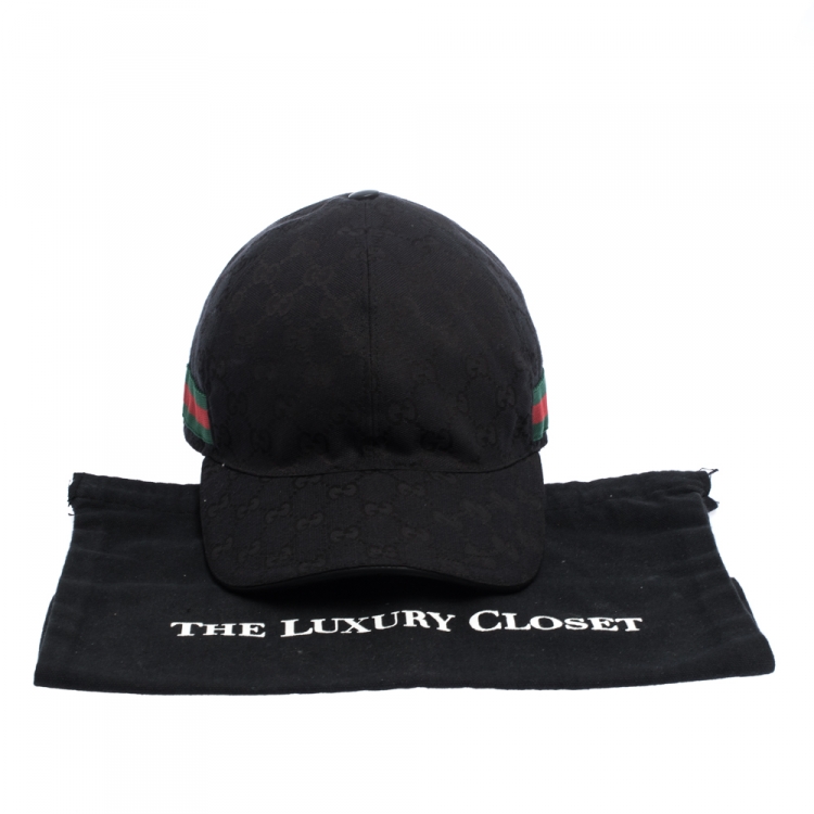 Pre Owned Gucci Black GG Canvas Web Trimmed Baseball Cap L