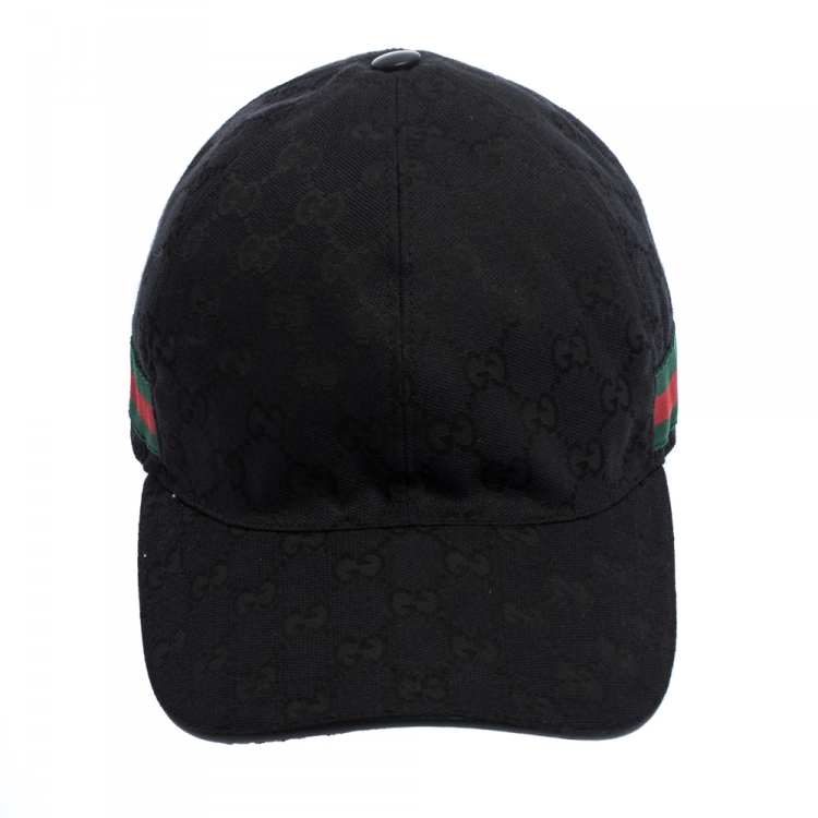 Pre Owned Gucci Black GG Canvas Web Trimmed Baseball Cap L