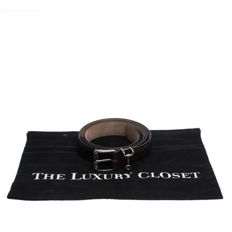 Pre Owned Gucci Dark Brown Diamante Leather Horsebit Buckle Belt 105CM