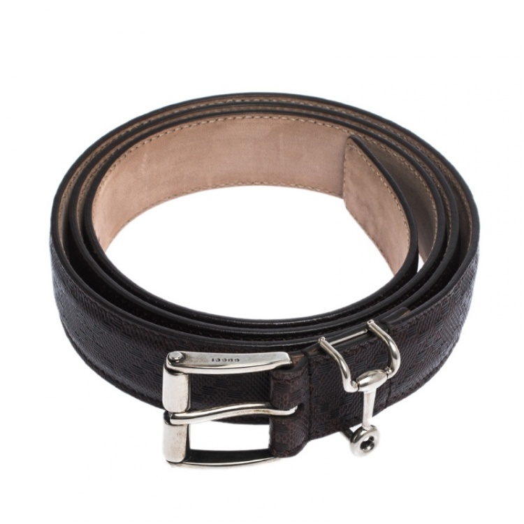 Pre Owned Gucci Dark Brown Diamante Leather Horsebit Buckle Belt 105CM