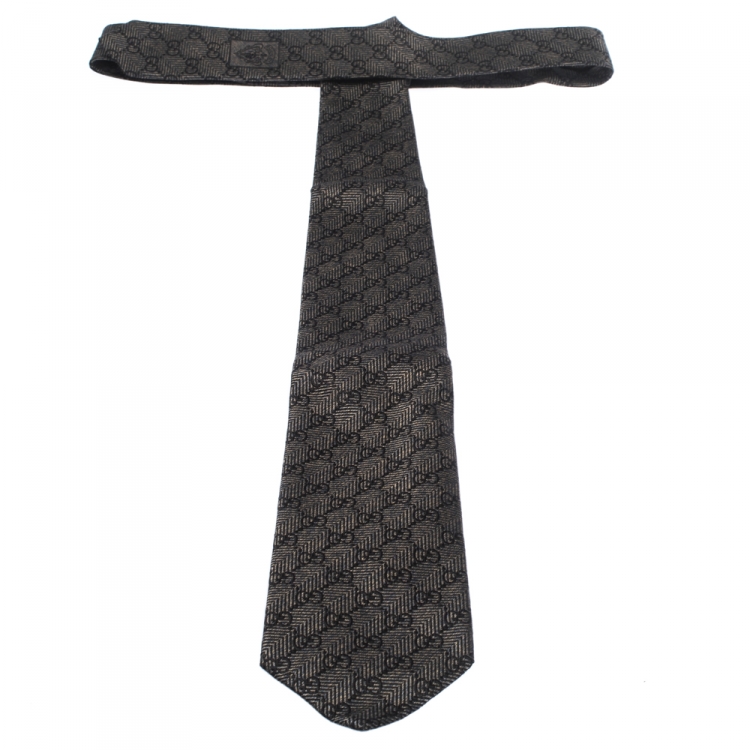 مملوكة مسبقًا Gucci Brown Guccissima Logo Pattern Silk Jacquard Tie 
