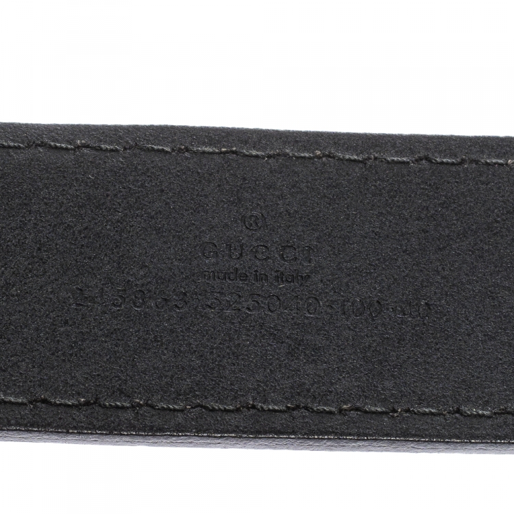 Pre Owned Gucci Black Leather Interlocking G Buckle Belt 100CM