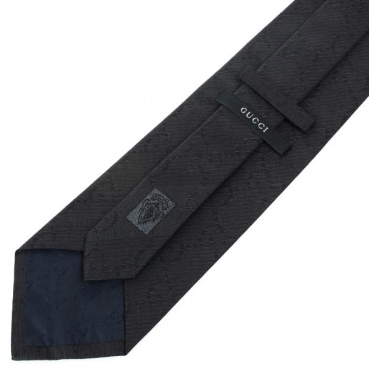 Pre Owned Gucci Black 'GG' Monogram Silk Tie