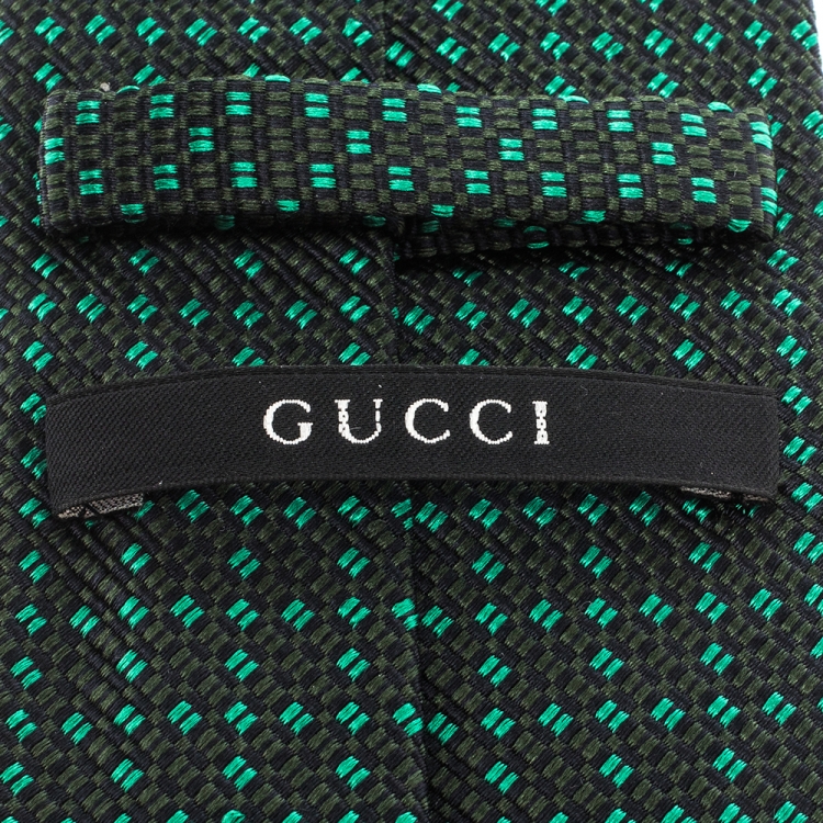 Pre Owned Gucci Two Tone Grid Pattern Silk Jacquard Tie 