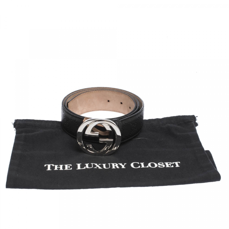 مملوكة مسبقًا Gucci Black Guccissima Leather Interlocking G Belt 95CM