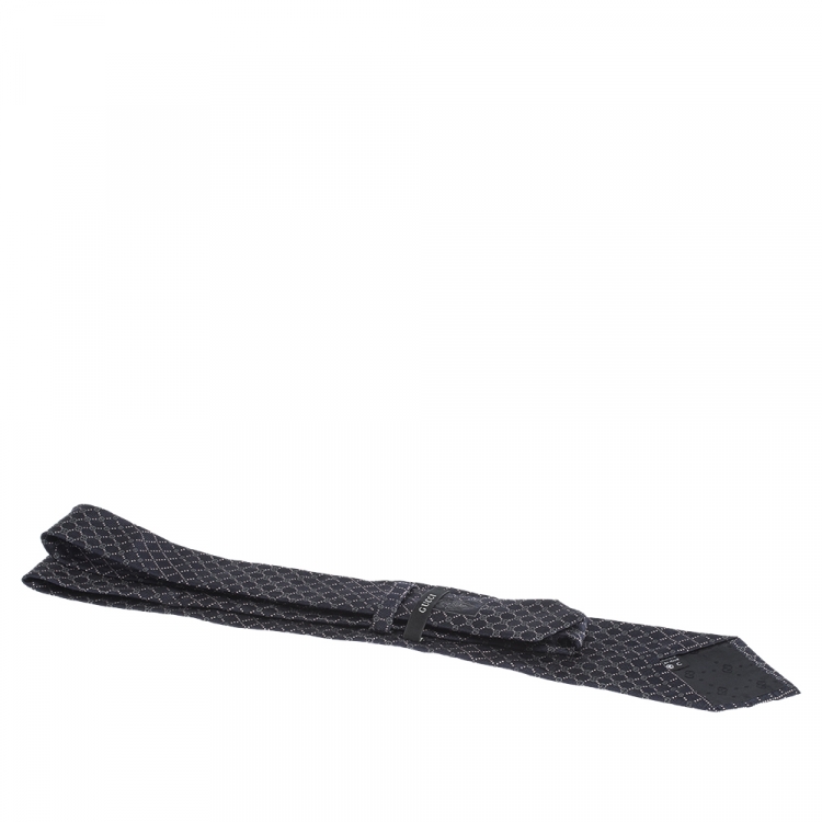 Pre Owned Gucci Navy Blue GG Pattern Jacquard Silk Tie